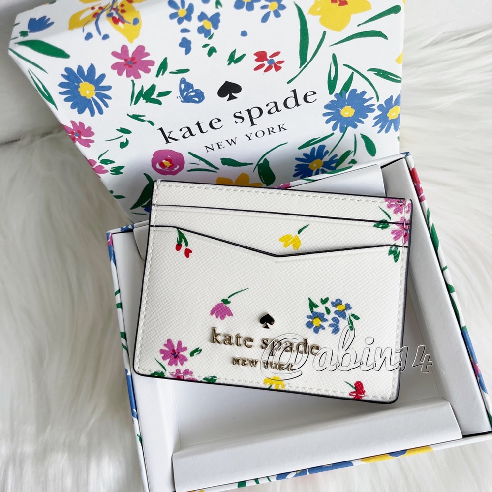 NWT Kate Spade Floral Leather Card Case in A Gift Box